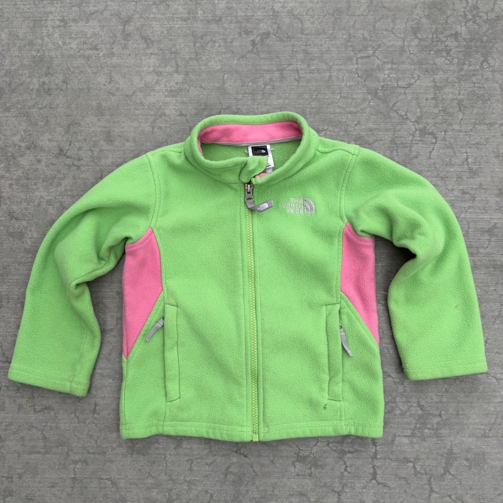 The North Face Toddler 4T Full Zip Fleece Jacket Green Pink Mock Neck T93CPY